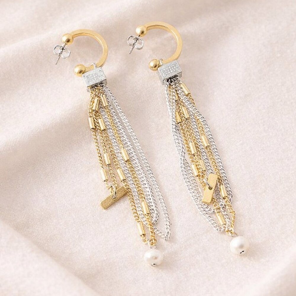 Anne Marie Chagnon Artisan Modernist VOLTAIRE Earrings Pewter, Gold